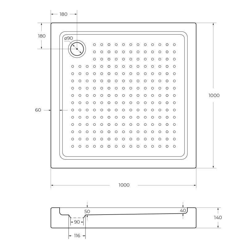 Акриловый поддон CEZARES TRAY-A-A-90-15-W0