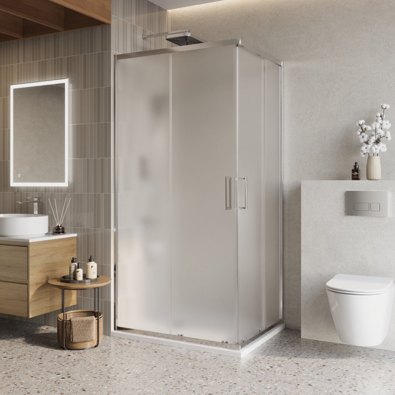 LUCE-AH-2-120/90-C-Cr Душевой уголок, Условный размер, мм:1200x900x1950 Габариты с диапазоном регулировок, мм:(1185-1200)x(885-900) 
