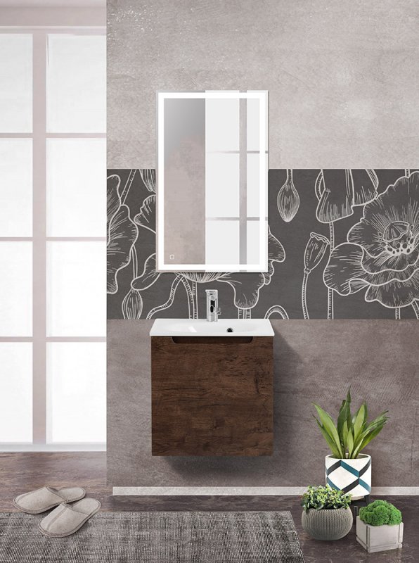 Тумба с раковиной подвесная с распашной дверцей, правосторонняя BelBagno ETNA 50 Rovere Moro, раковина белая