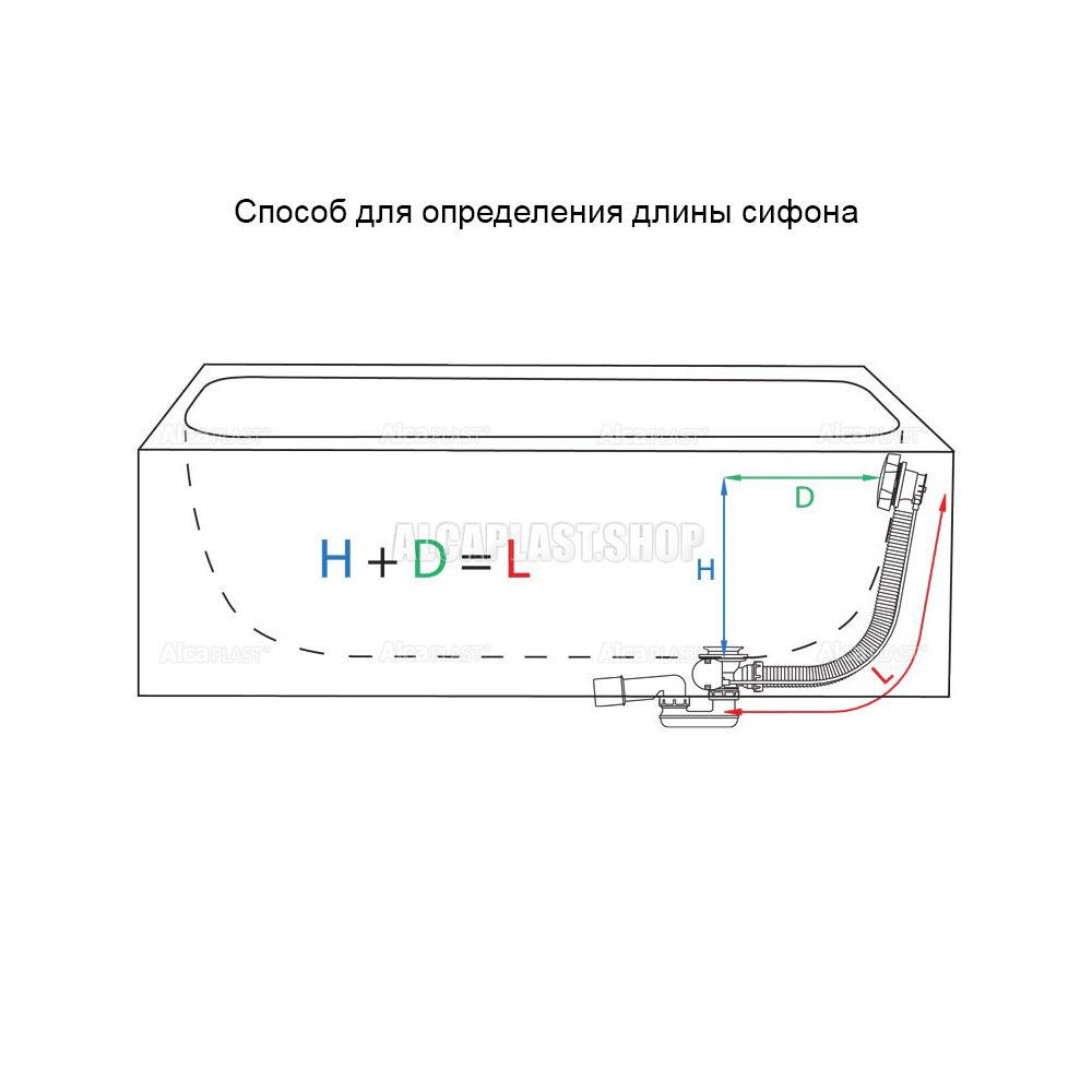 Сифон для ванны с напуском воды через перелив для ванн с толстыми стенками, металл