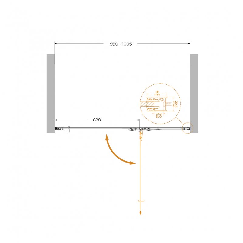 LINER-B-12-90-C-NERO-R Душевой уголок, Условный размер, мм:900x1950 Габариты с диапазоном регулировок, мм:(890-905)x1950 