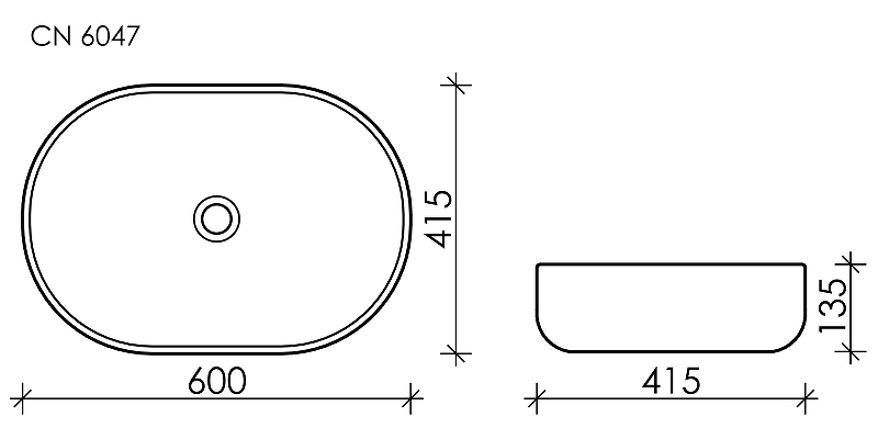 Умывальник чаша накладная овальная (цвет Белый Матовый) Element 600*415*135мм