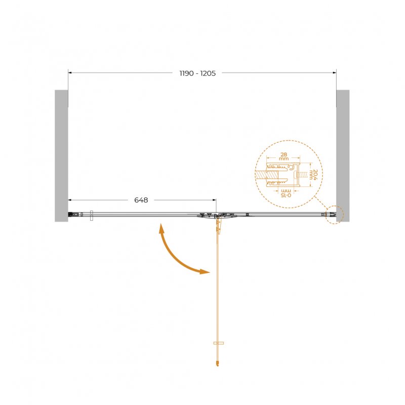 LINER-B-12-90-C-NERO-R Душевой уголок, Условный размер, мм:900x1950 Габариты с диапазоном регулировок, мм:(890-905)x1950 