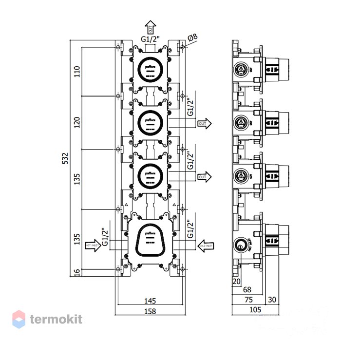 Скрытая монтажная часть для смесителя Paffoni Modular Box MDBOX019