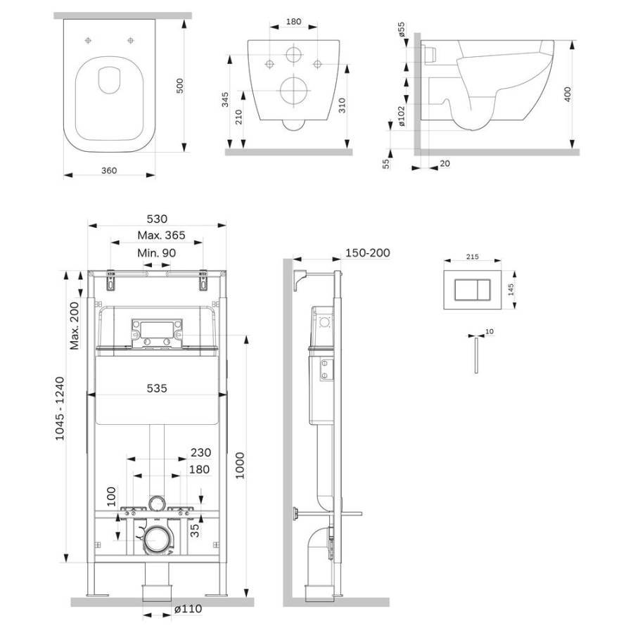 IS100238.901701 Инсталляция MasterFit с клавишей S черн мат с подвесным унитазом  Gem FlashClean с сид м