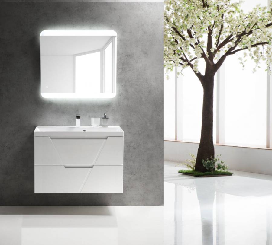 Тумба с раковиной подвесная BelBagno VITTORIA 90 Bianco Lucido-P, раковина белая