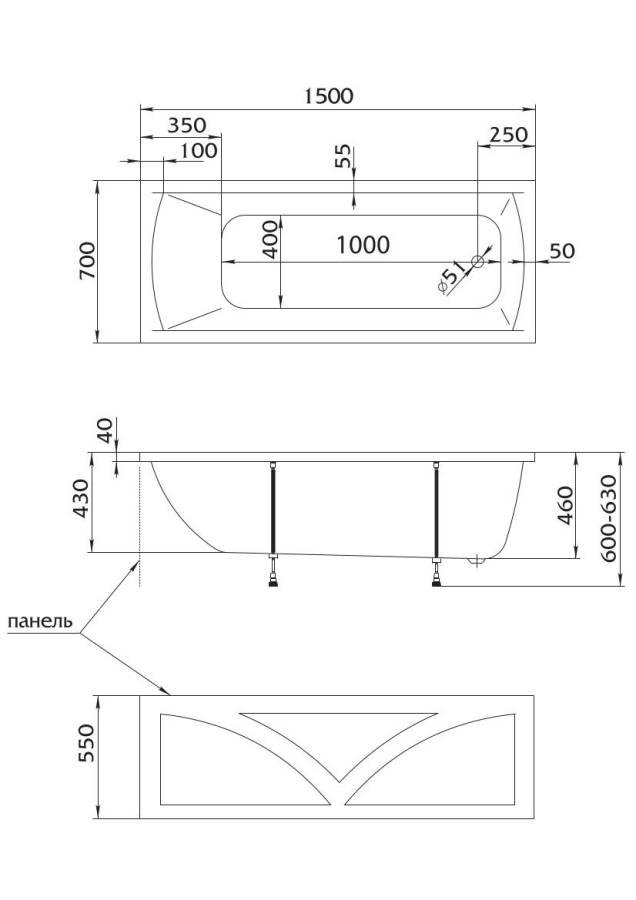 Акриловая ванна Creto Modalia 150х70 см 9-15070