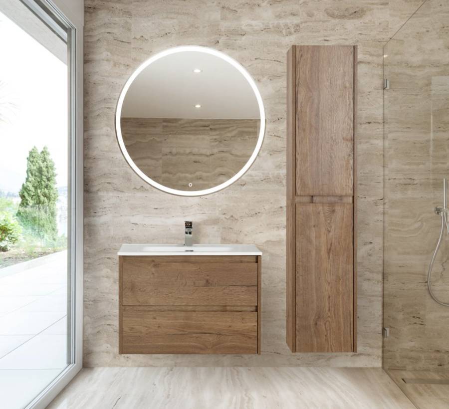 Тумба с раковиной подвесная BelBagno KRAFT 60 Rovere Nebrasca Nature, раковина белая