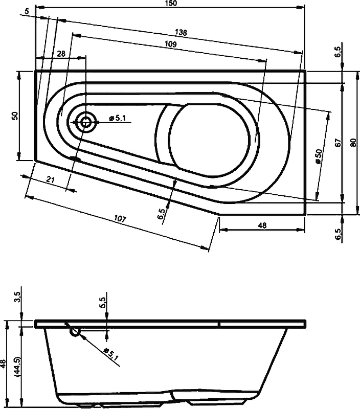 Акриловая ванна DELTA 150 L