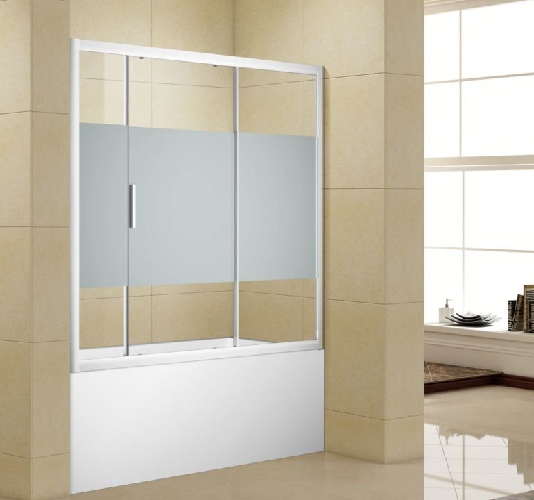Шторка для ванны Aquanet Practic AE10-B-155H150U-CP 155, прозрачное стекло/шелкография