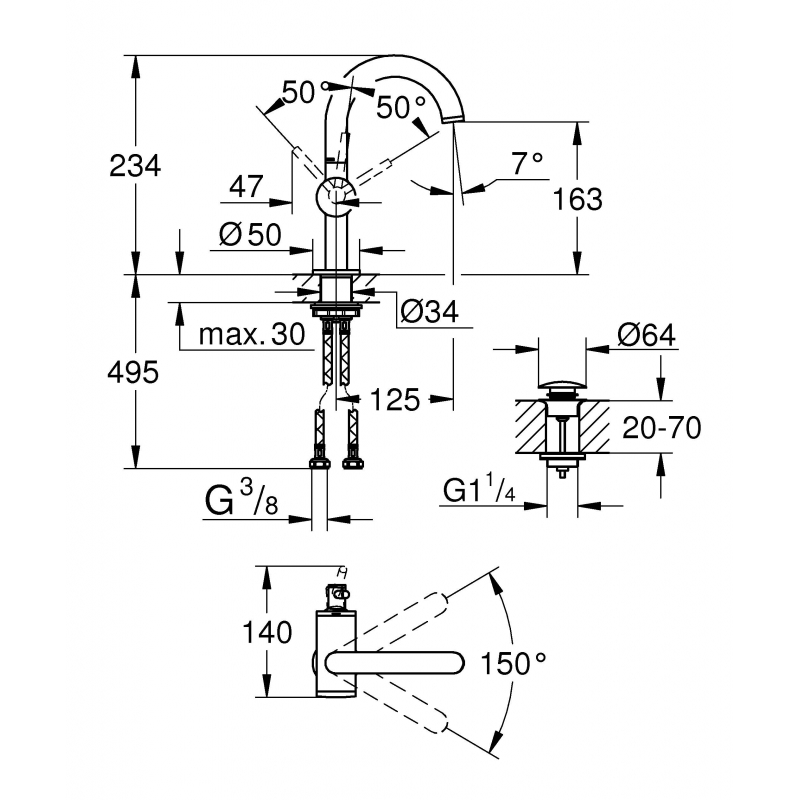 Смеситель для раковины GROHE Atrio New, темный графит матовый (32043AL3)