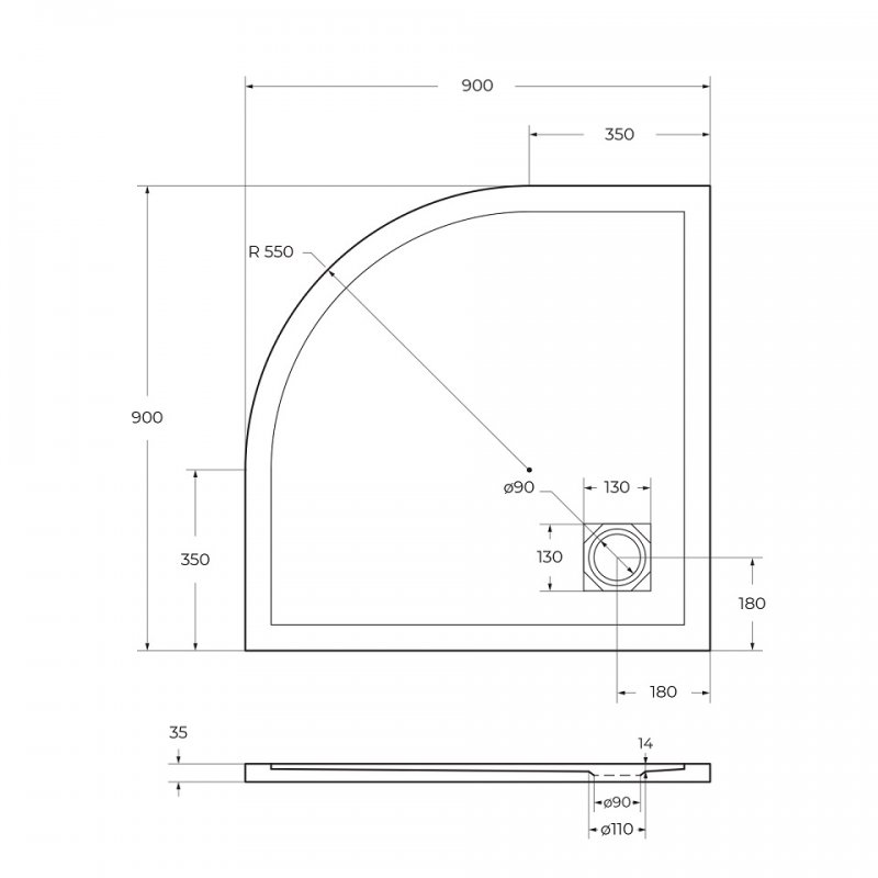 TRAY-MR-UNO-R-80-550-35-W-CR Поддон из искусственного мрамора в комплекте с сифоном с декоративной накладкой (хром)