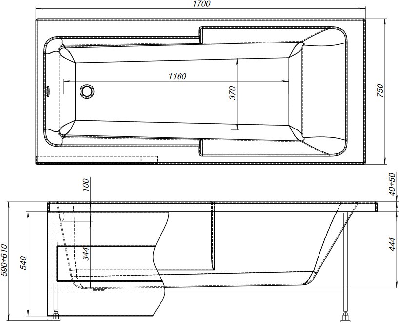 Акриловая ванна Aquanet Taurus 170x75 (с каркасом)