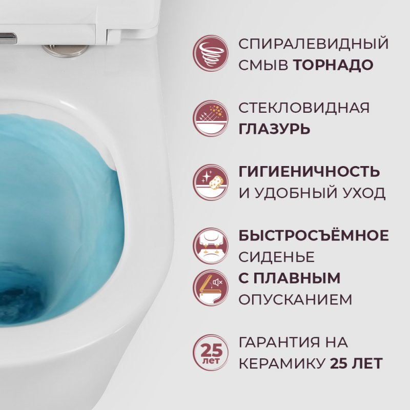 LINER Унитаз подвесной, безободковый с системой смыва "Торнадо", с сиденьем soft close, 49 см, CZR-38083-49-TH-TOR/SC