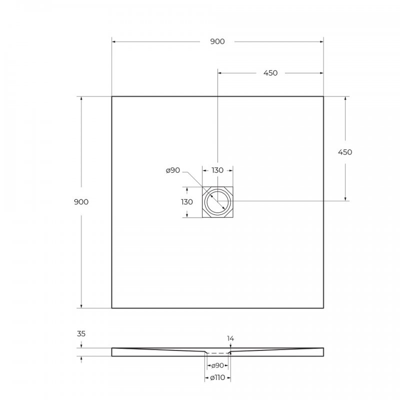 TRAY-MR-UNO-A-80-35-W-CR Поддон из искусственного мрамора,белый Размер,мм:800x800x35 