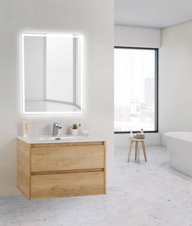 Тумба с раковиной подвесная BelBagno KRAFT 39-70 Rovere Tabacco, раковина белая