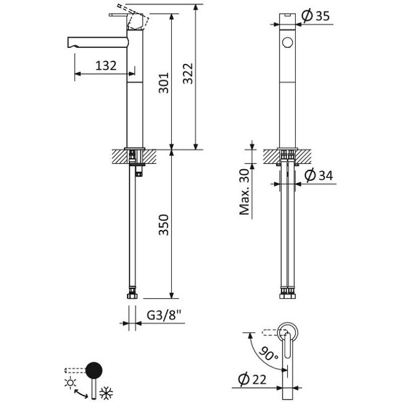 LEAF-LC1-L-01-W0 Смеситель для накладной раковины однорычажный, без донного клапана, исполнение Хром