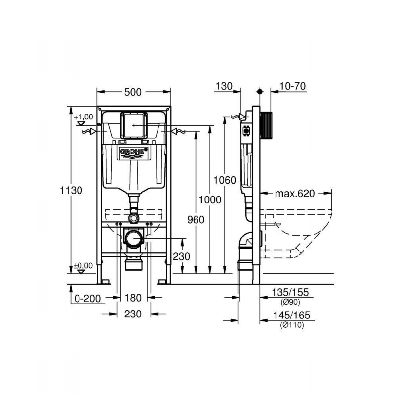 Коллекция Grohe Система инсталляции для унитаза GROHE Rapid SL (1,13 м) (38528001)