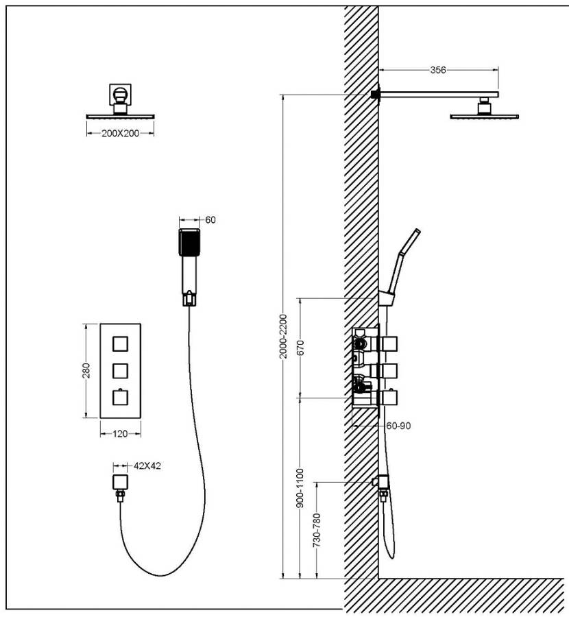 Душевая система Timo Tetra-Thermo SX-0179/17SM скрытого монтажа с термостатом, золото матовое