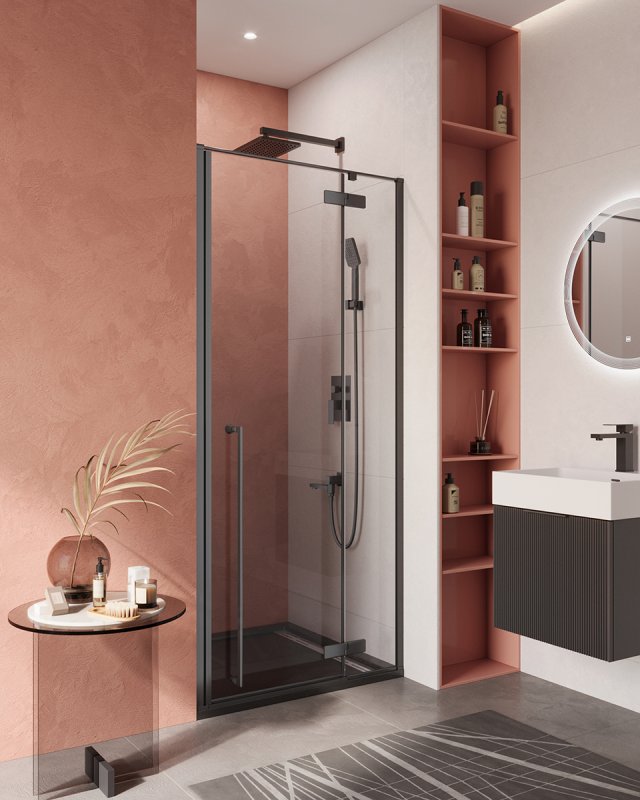 LINER-B-12-90-C-NERO-R Душевой уголок, Условный размер, мм:900x1950 Габариты с диапазоном регулировок, мм:(890-905)x1950 