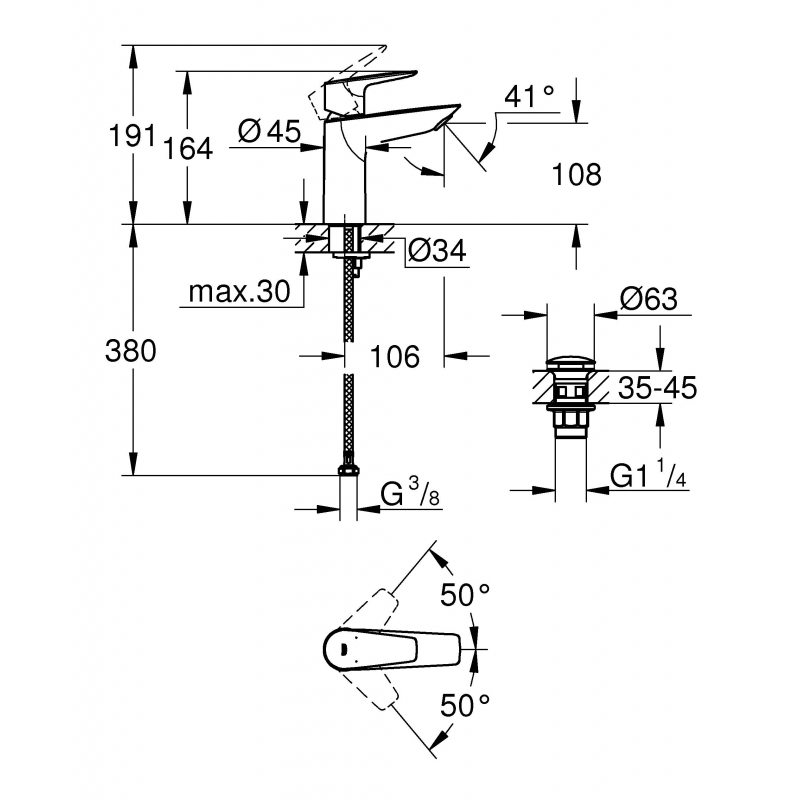 Смеситель Grohe BauEdge для раковины 23901001 хром