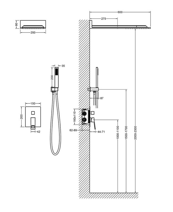 Душевая система Timo Briana SX-7139/03SM скрытого монтажа, черная матовая