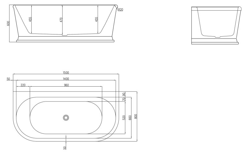 Акриловая ванна BELBAGNO BB408-1700-800