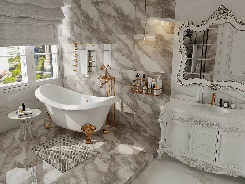 Duna/Zibo Fusure - Shanghai Marble - Керамогранит - Gold Glitter - 60x120 см