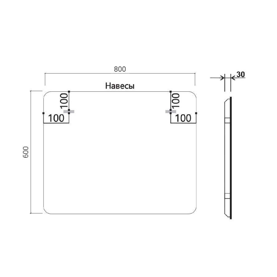 Зеркало LED VLM-3MA800 800х600 c сенсорным выключателем и диммером