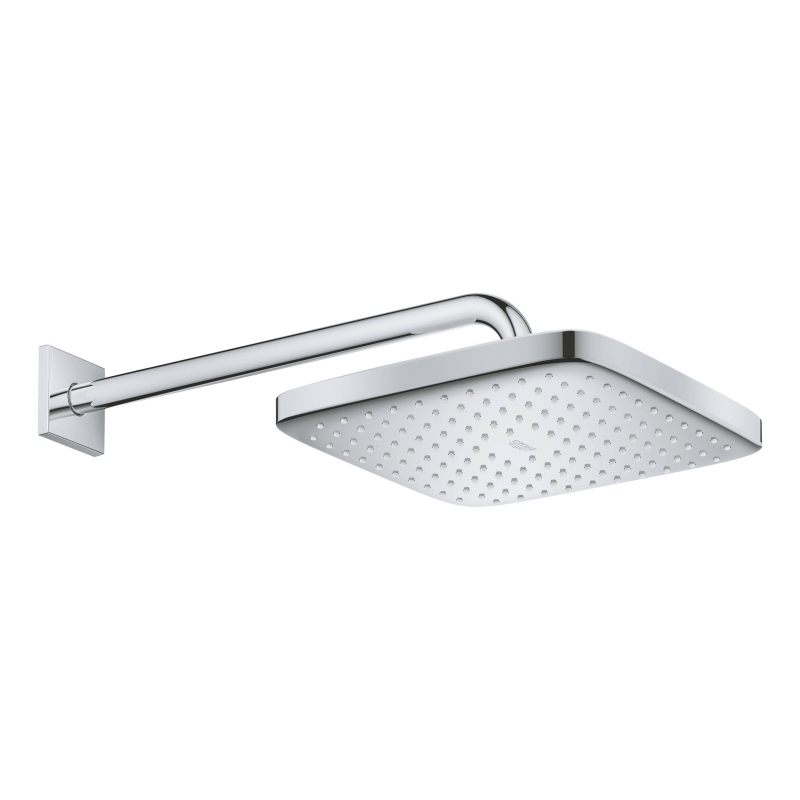 Верхний душ GROHE Tempesta CUBE 250, квадратный (низ-хром, верх-белый) + Душевой кронштейн 380 мм, хром (26687000)