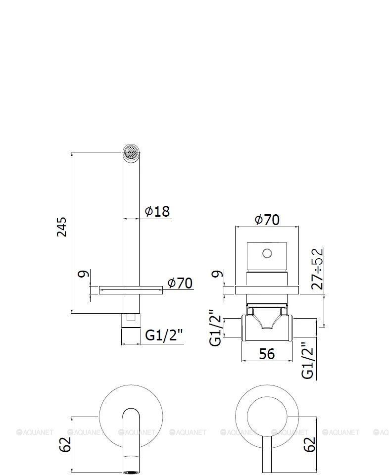 Смеситель для раковины Paffoni Light LIG007ST70 (с внутренней частью)