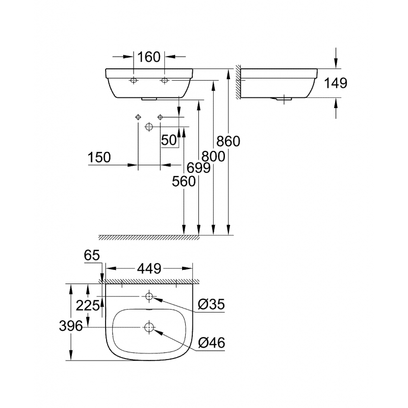 Мини-раковина GROHE Euro Ceramic 45 см, с гигиеническим покрытием, альпин-белый (3932400H)