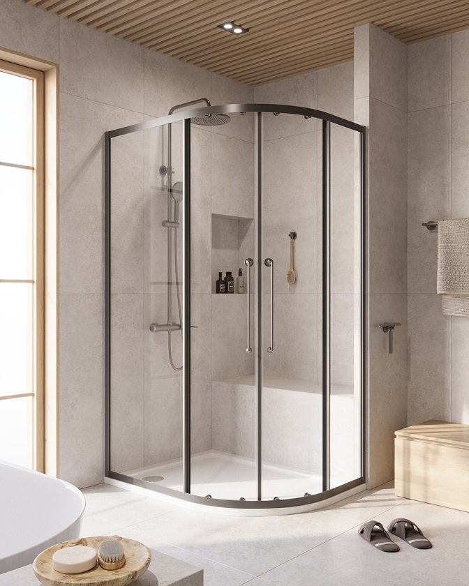 RELAX-304-RH-2-120/90-C-BORO Душевой уголок, отделка Брашированное золото