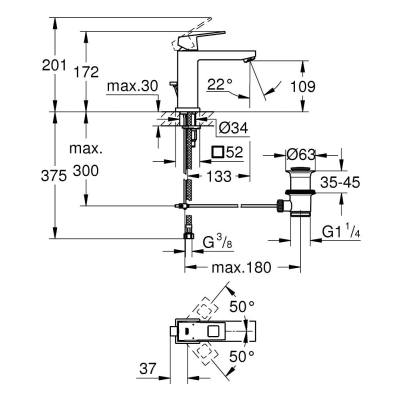 Смеситель для раковины Grohe Eurocube 23445000 хром