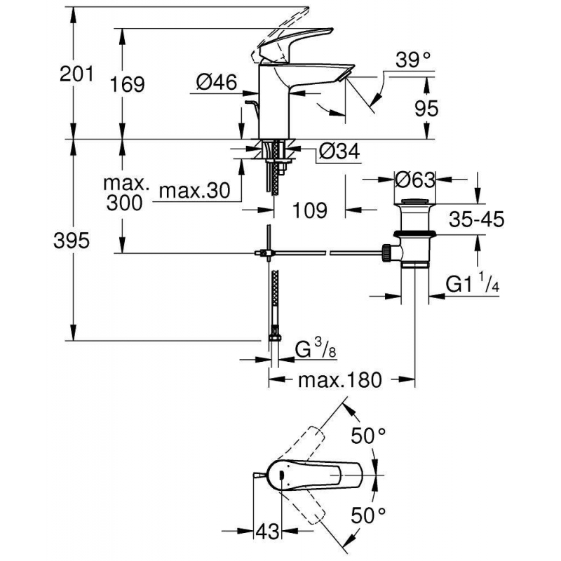 Смеситель для раковины Grohe Eurosmart 2021 S-size, 23456003