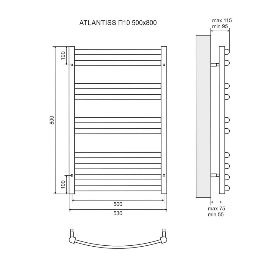 Полотенцесушитель электрический Lemark Atlantiss LM32810REBL П10 500x800, левый/правый, черный