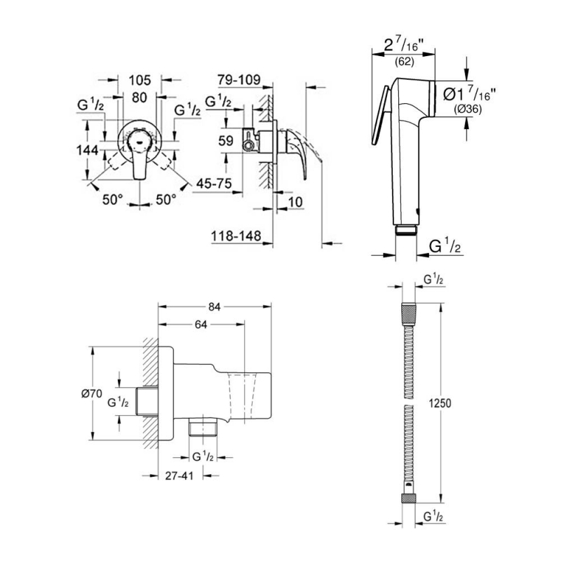 Душ гигиенический Grohe BauCurve 123072 хром