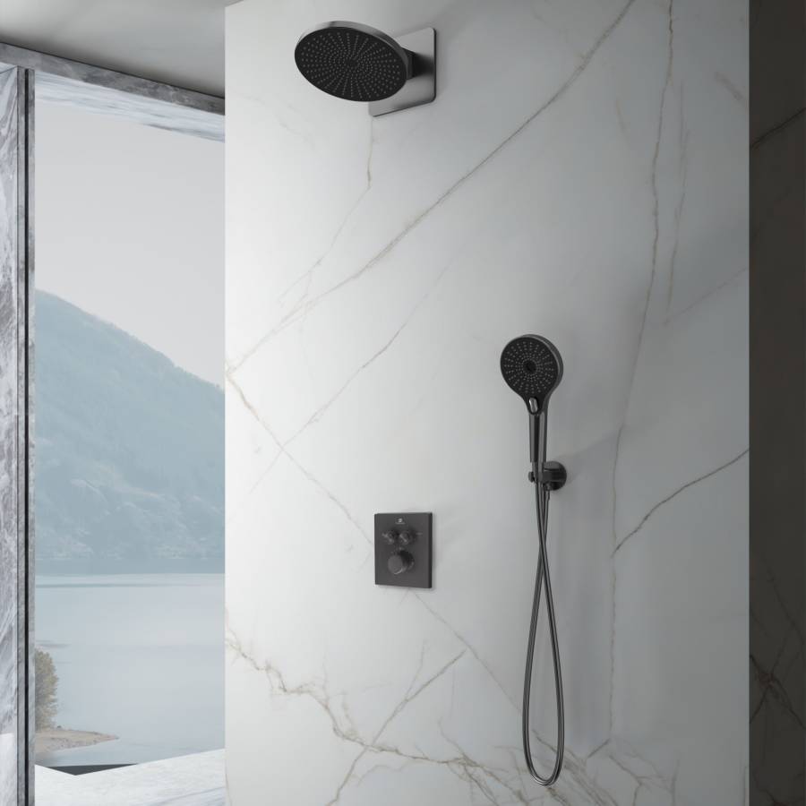 Душевой комплект Inspire VSFW-3I21MT5GM встраиваемый, термостат, двухрежимный, вороненая сталь