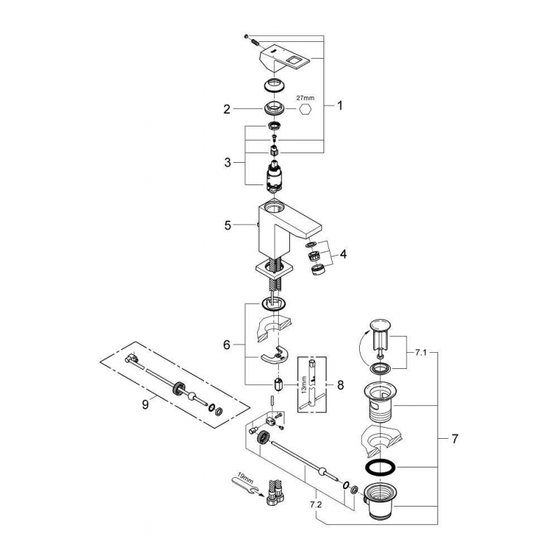 Смеситель для раковины Grohe Eurocube 23127000 хром