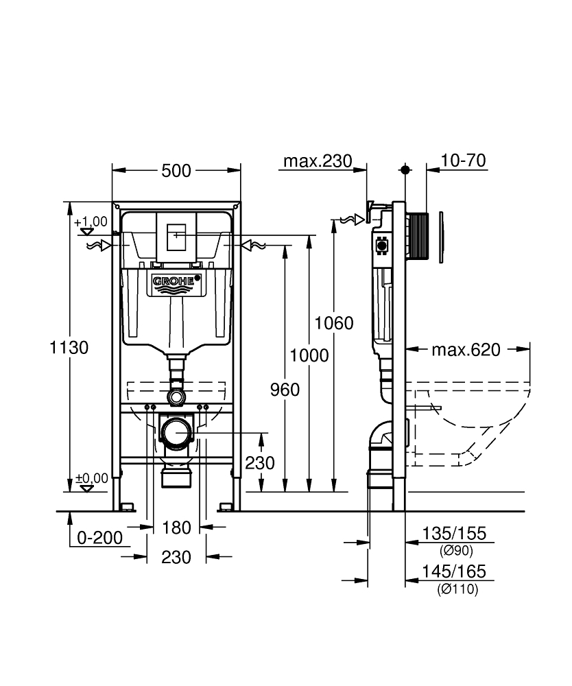 Система инсталляции для унитаза, GROHE Rapid SL 4 в 1, монтажная высота 1,13 м, (38775001)