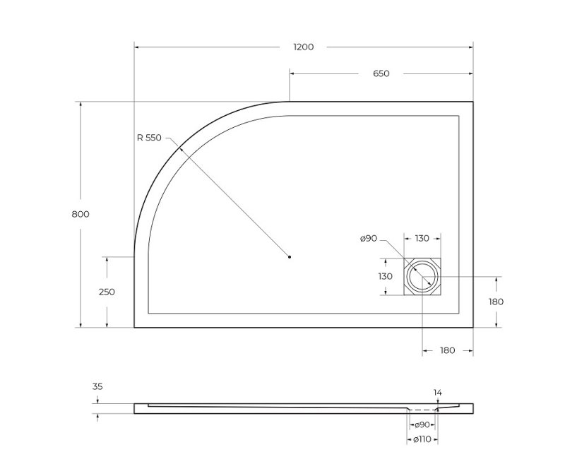 TRAY-MR-UNO-RH-120/80-550-35-W-L-CR Поддон из искусственного мрамора в комплекте с сифоном с декоративной накладкой (хром)