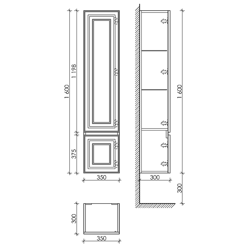 Шкаф-пенал SANCOS Very подвесной правый,  Doha Soft , 350х300х1600 мм, арт. PVR35RSM