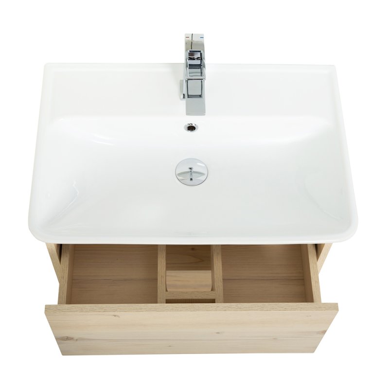 Тумба с раковиной подвесная с одним ящиком BelBagno NEON 60 Rovere Scuro, раковина белая