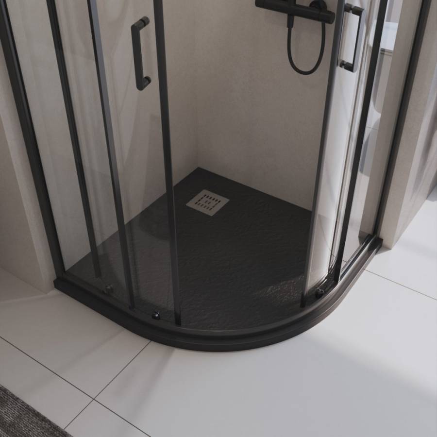 TRAY-MR-UNO-R-80-550-35-W-CR Поддон из искусственного мрамора в комплекте с сифоном с декоративной накладкой (хром)