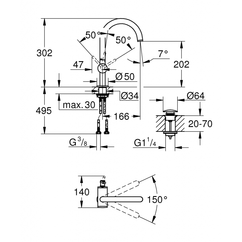 Смеситель для раковины GROHE Atrio New, темный графит матовый (32042AL3)