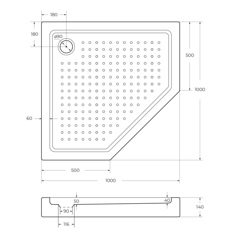Акриловый поддон CEZARES TRAY-A-P-90-15-W0