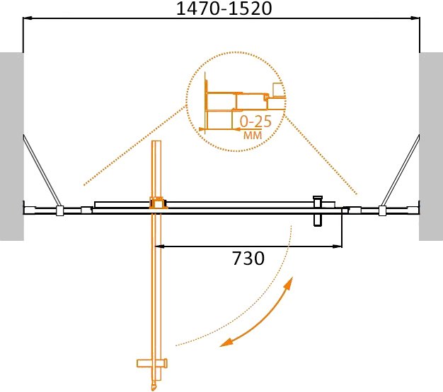 MOLVENO-BA-12-100+60-C-Cr-IV Душевая дверь