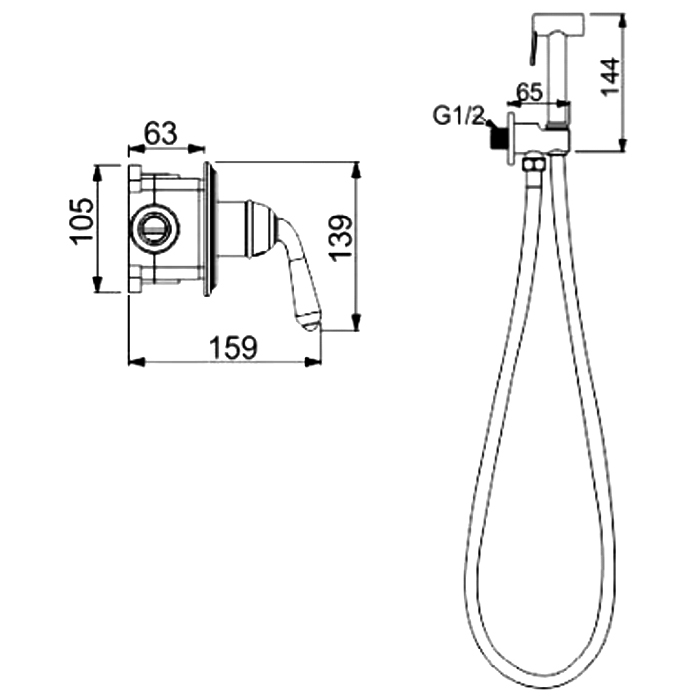 Гигиенический душ со смесителем Rose R0205E, золото