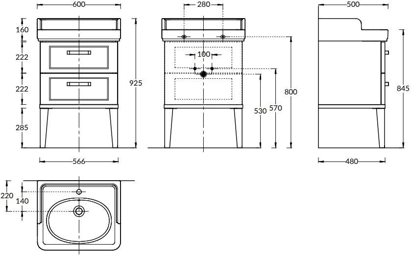 PO.N.60.2\WHT Тумба POMPEI напольная с 2 ящиками 60, белая глянцевая