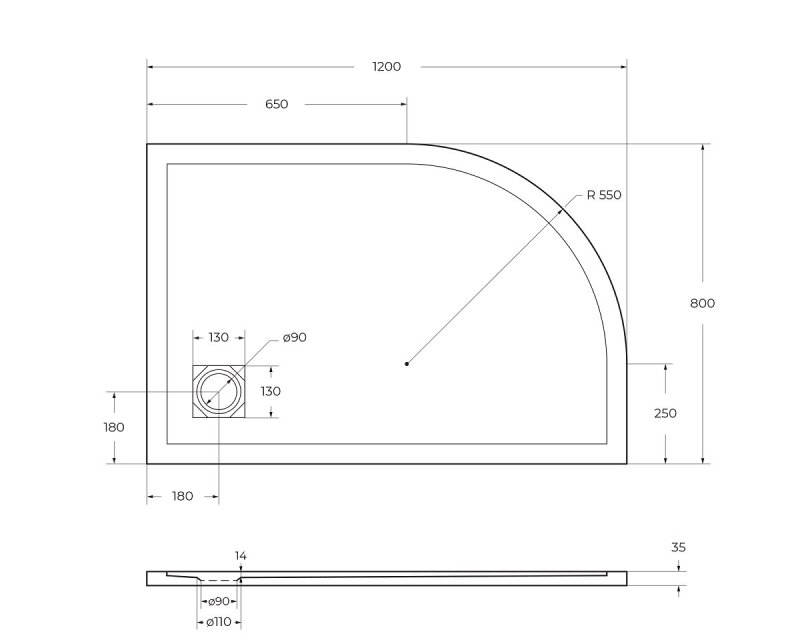 TRAY-MR-UNO-RH-120/80-550-35-W-L-CR Поддон из искусственного мрамора в комплекте с сифоном с декоративной накладкой (хром)
